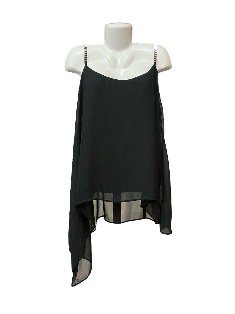 Lane Byrant Women's Black Asymmetrical Chain Strap Layered Chic Blouse SZ 22/24